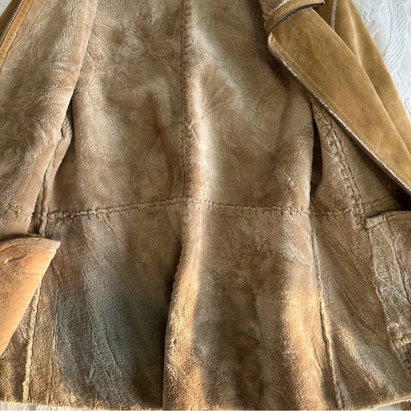 Y2K Guess Suede Jacket Women's Medium Faux Shearling Lace Trim Vintage 90's - Picture 9 of 16